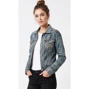 AG Adriano Goldschmied Robyn Distressed Denim Jacket Medium Wash Womens Size S